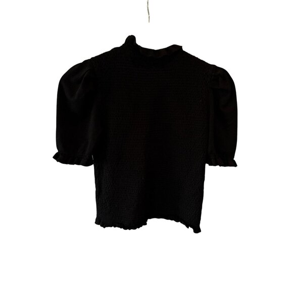 Catherine Malandrino Black Puff Sleeve Ruffle Knit Top Small Petite Whimsygoth - Picture 3 of 8